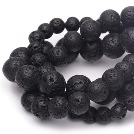 Chicager 8mm Natural Stone Beads for Jewelry Making,Black Lava Polished Smooth Round Gemstone Beads for Bracelet Necklace 15 Inch