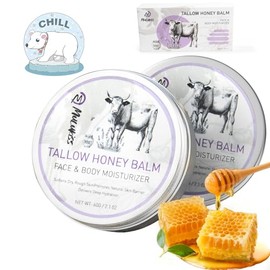 Sargo de ternera para piel y bálsamo de miel para la cara – Sarga de res alimentada con pasto y mezcla de miel silvestre cruda, hidratante natural para cuerpo y cara, versión 2.0 – Aroma