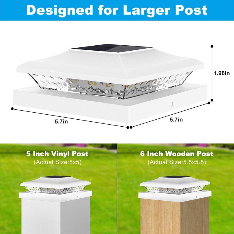 5x5 Solar Post Cap Lights Outdoor, 6 Pack 2 Modes