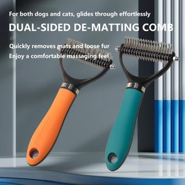 Pet Grooming Supplies - 2-in-1 Professional Undercoat Rake and Pet Brush | Shedding Control for Long Haired Dogs and Cats, Deshedding Tool, Furminator for Dogs,Orange