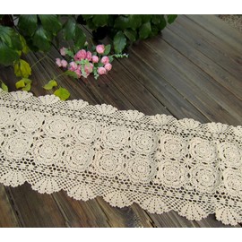 Lelefly Camino de mesa de algodón hecho a mano con encaje de ganchillo, rectangular, mantel, mantel, mantel, mantel, mantel, mantel, bufanda, decoración, 15 x 27 pulgadas, beige