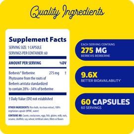 Enzymedica, Berberine Phytosome, 9.6X Better Bioavailability, High Potency Natural Vegan Dietary Supplement for Metabolic Support, 60 Capsules