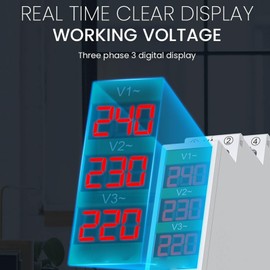 Telituny Voltmeter DIN Rail, 3-Phase AC Voltmeter, DIN Rail Mounting, LCD Digital Display, Voltage Meter, Electricity Meter for Home, Office, Commercial Building, Voltage Monitoring, 60 450 V