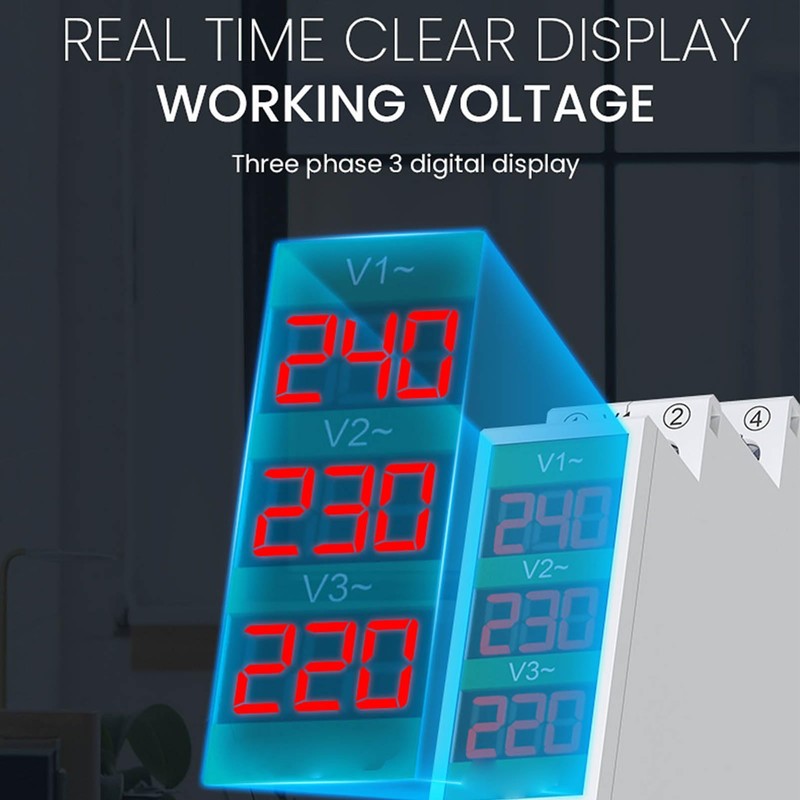 Telituny Voltmeter DIN Rail, 3-Phase AC Voltmeter, DIN Rail Mounting,