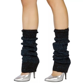 Roma Black Blue Sparkle Leg Warmers Knee High Metallic Knit Retro Costume 80s LW102