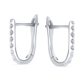 Modern Geometric Danity Mini Spike Huggie U Shape Hoop Earrings For Women Teens Men 14K Yellow Gold Plated .925 Sterling Silver