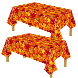 2 Pack Fall Tablecloth Maple Leaf Plastic Table Cover Autumn Leaves Disposable Party Tablecloths Thanksgiving Rectangle Table Covers for Harvest Holiday Party Farmhouse Kitchen Decor, 54" x 108"