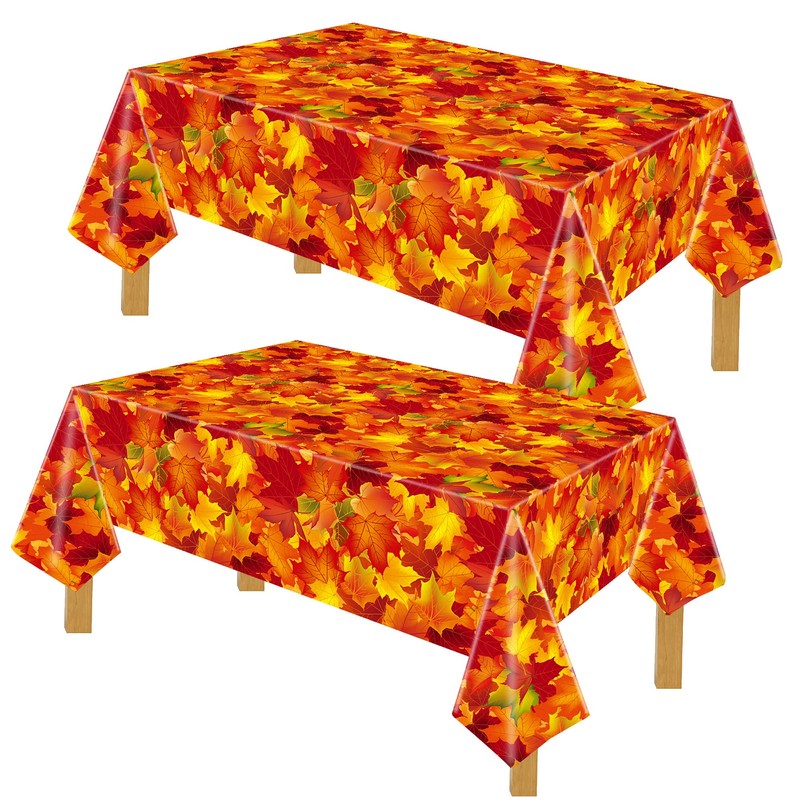 2 Pack Fall Tablecloth Maple Leaf Plastic Table Cover Autumn