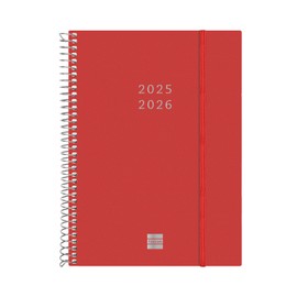 Finocam - Spiral Bound Diary 18 Months 2025 2026 Horizontal Week to View July 2025 - December 2026 (18 Months) Red International