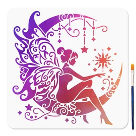 MAYJOYDIY Moon Fairy Stencil Mandala Moon Stencils with Paint Brush 11.8×11.8inch Fantasy Starry Night Reusable Drawing Templates for Craft on Window Wood Wall Home Decoration