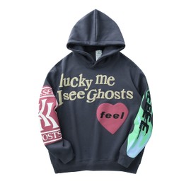 BLLDFZ I See Ghosts Hoodie Hip Hop Hooded Dark Gray