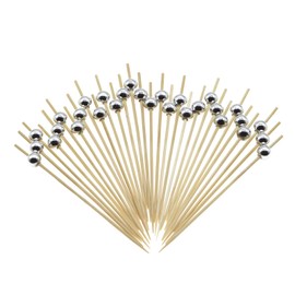 Minisland Silver Pearl Cocktail Picks, 4.7 Inch Long Bamboo Fancy Toothpicks for Appetizers, Decorative Christmas New Year Holiday Party Food Drink Garnish Fruit Kabob Skewer Sticks 100 Counts -MSL151