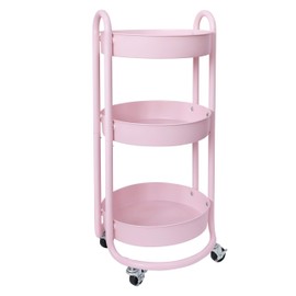HOMESTEAD Premium 3-Tier Round Rolling Cart - Heavy Duty Metal Utility Cart with Round Trays for Room Decor Aesthetic, Bedside Craft Storage, Office Organization (Pink)