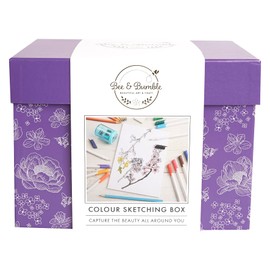 Bee & Bumble Colour Sketching Box Stationery Set, 12 Coloured Pencils, 12 Fineliner Pens, A5 Sketch Pad For Drawing, Sketching, And Colouring, Professional Artists, Perfect Craft Activity Or Presents