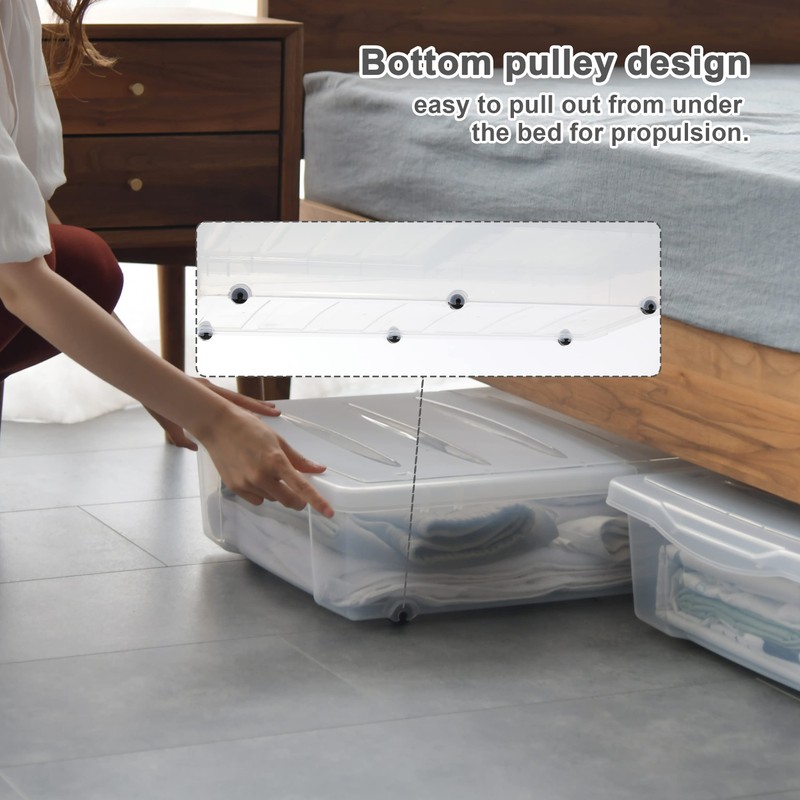 Citylife 57 QT Plastic Under Bed Storage Bins with Double-opening