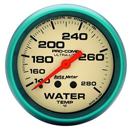 Auto Meter 4535 Ultra-Nite 2-5/8" 140-280°F Water Temperature Gauge with 4' Tubing