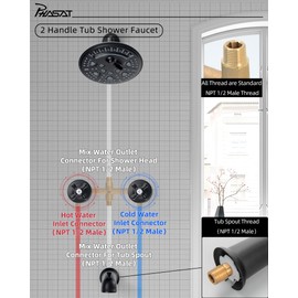 PHASAT 2 Handle Tub Shower Faucet,Bathtub Faucet Set with Tub Spout,Tub and Shower Trim Kit with Rough-in Valve,Matte Black,PU4H09