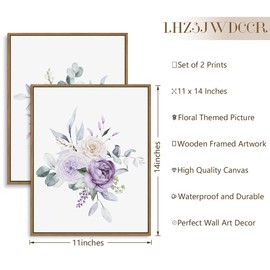 Set of 2 Watercolor Floral Wall Art Purple Blossom Peony Canvas Art Prints Nature Flower Botanical Wall Decor Framed and Ready to Hang for Living Room Bedroom Bathroom Home Wall Decoration, 11x14 Inch