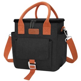 Joymee Insulated Lunch Bag for Women/Men, Waterproof Lunch Box for Office Work Picnic Beach, Reusable Large Leakproof Cooler Tote Bag with Adjustable Shoulder Strap & Side Pocket, Black