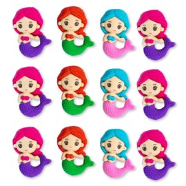 Toyseum 12 x Mermaid Erasers, Bright Multi-Coloured Rubbers for Party Favours, Fun and Pretty Party Bag Fillers for Girls Party Bags and Mermaid Stationery Toys, Pack of 12