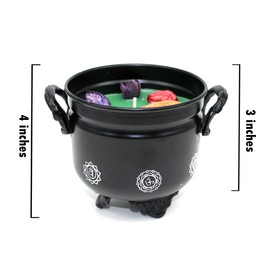 SOUL STICKS 4 Metal Cauldron Amber Patchouli Scented Candle with Dried Flowers with Handle Reusable for Spells, Smudging, Rituals & Blessings (7 Chakras)