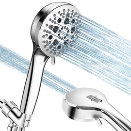 High Pressure Handheld Showerhead 9 Modes Chrome Shower Head with 59" Long Stainless Steel Hose Adjustable Brackets Built-in Power Wash to Clean Corner Tub and Pets