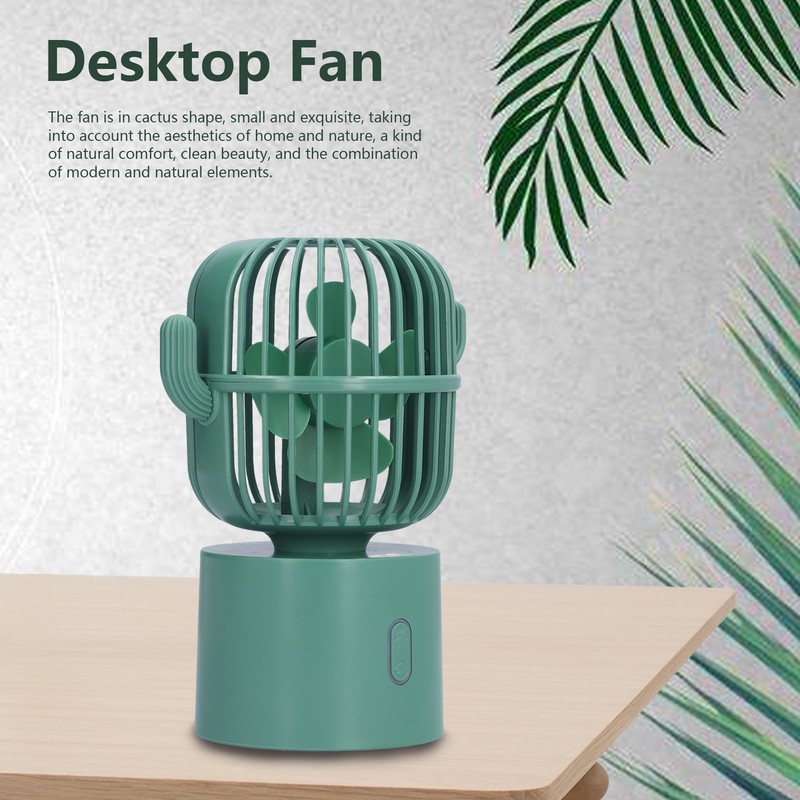 Mini Fan Cactus Shape Shaking Head Low Noise USB Charging