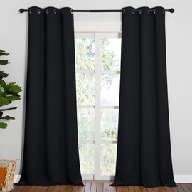 NICETOWN NICETOWN Black Out Curtain Panels - Home Decoration Thermal Insulated Solid Grommet Blackout Curtains/Drapes for Hall/Dining Room (Set of 2, 42 inches by 95 Inch, Black)