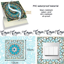 SSyang 20 Teile Bunt Fliesenaufkleber,Fliesenaufkleber Mosaik Wandfliese Aufkleber Fliesensticker Fliesen Marokko Selbstklebende Tapete Wasserdicht Wandaufkleber für Küche,Schrank,Möbel,Tisch(10*10cm)