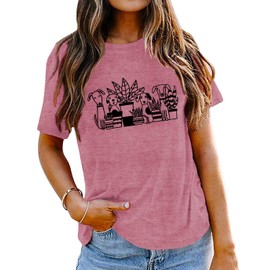 Plant Shirts for Women Dogs and Plants Lover Shirt Gardening Gifts Tee Funny Plant Mom Tops Pink