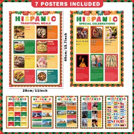 gisgfim 7 Pcs Hispanic Culture Posters Set Hispanic Heritage Month Posters Spanish Classroom Decorations Educational Spanish ESL Learning Materials for Teachers Middle High School Classroom Supplies