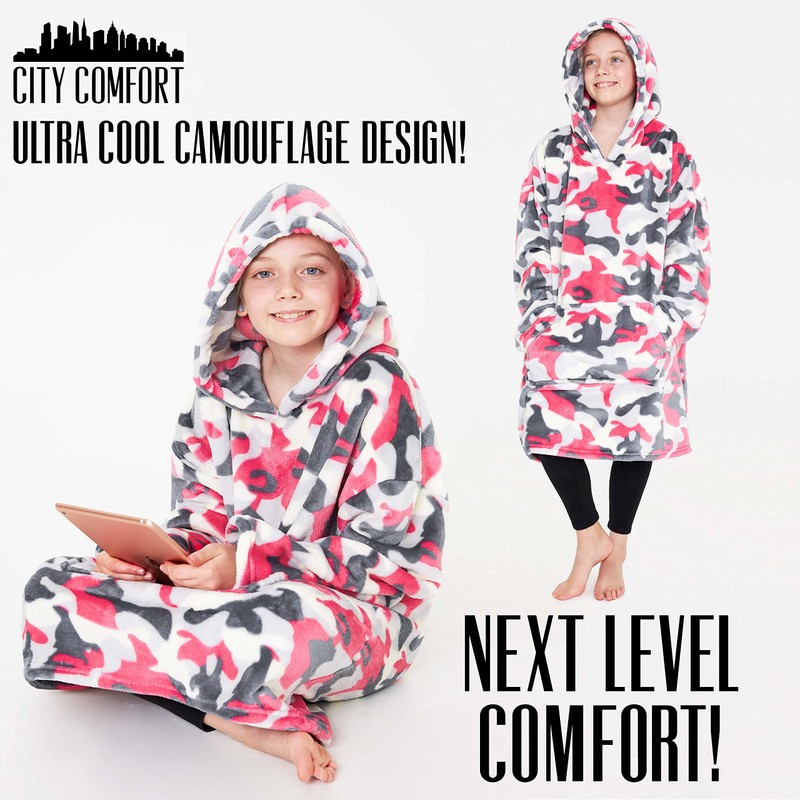 CityComfort Girls Oversized Blanket Hoodie Kids Fleece Fluffy Hoodies (Pink