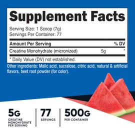Nutricost Creatine Monohydrate Powder (Watermelon, 500 Gram) - Micronized Creatine Supplement - Vegan, Non-GMO, Gluten Free
