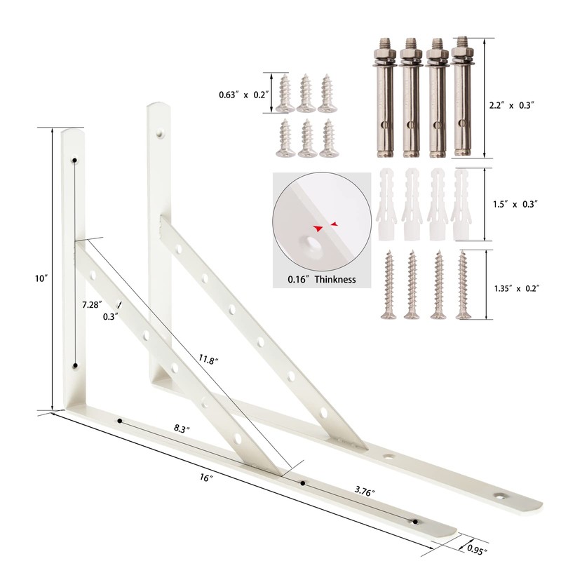Shelf Brackets 16 Inch, Heavy Duty 90 Degree Floating Wall