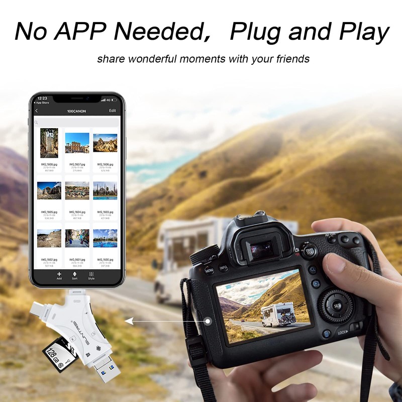 SD Card Reader for iPhone/ipad/Android/Mac/Computer/Camera,4 in1 Micro SD Card Reader