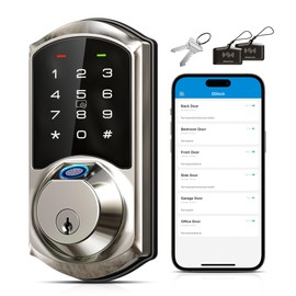 Veise Fingerprint Smart Lock for Front Door, 7-in-1 Keyless Entry Deadbolt with App Control, Electronic Digital Locks with Touchscreen Keypad, Auto Lock, Easy Install, Waterproof, Satin Nickel