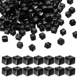 PATIKIL 4mm Crystal Glass Cube Beads, 200 Pcs Square Glass Beads Loose Glass Beads for Multi Cord Bracelet Jewelry Making Necklace Earrings Decorations, Black