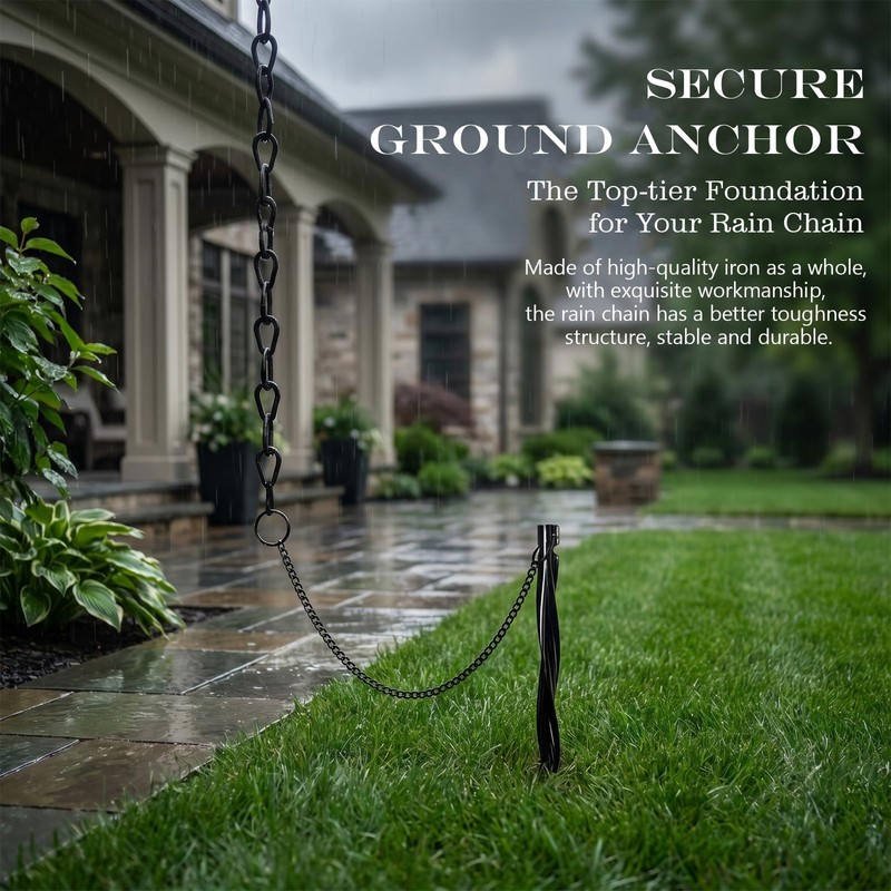 QPQ Rain Chain Ground Anchor Stake, Metal Aluminum, for Outdoor