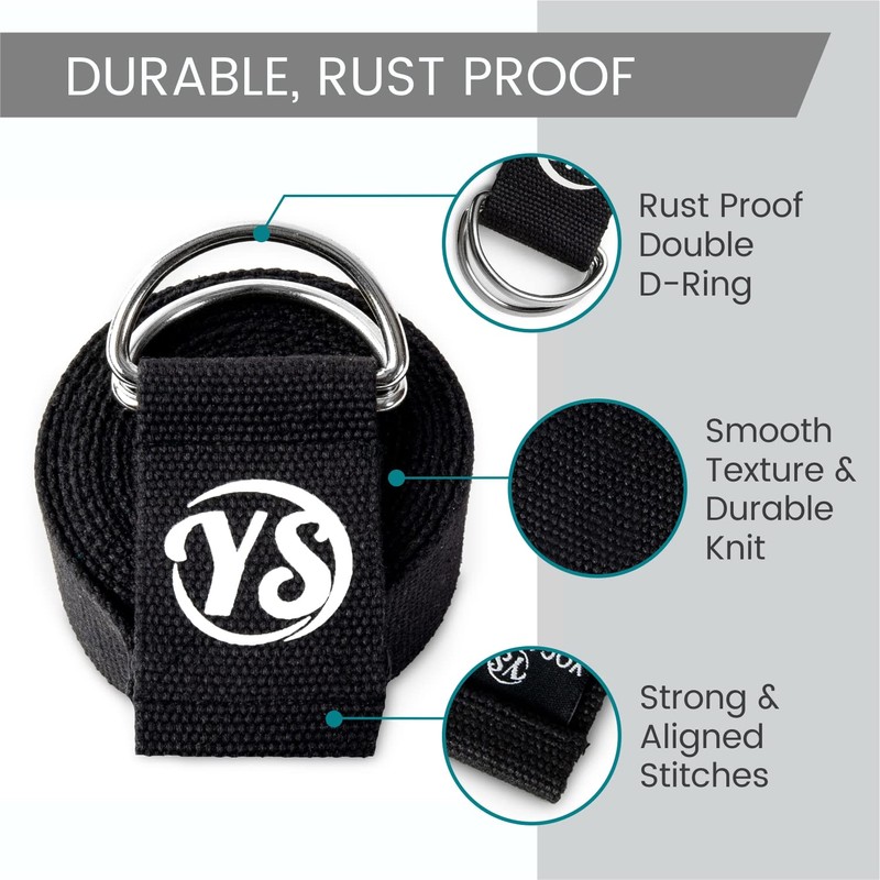 Black Metal D-Ring Buckle Yoga Studio Belt 2.5M