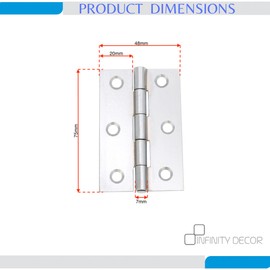 Infinity Decor Pair of 3 Inch (75mm) Steel Butt Hinges – Cupboard Cabinet Wooden Door Hinges for Internal & External Use (Polished Chrome)
