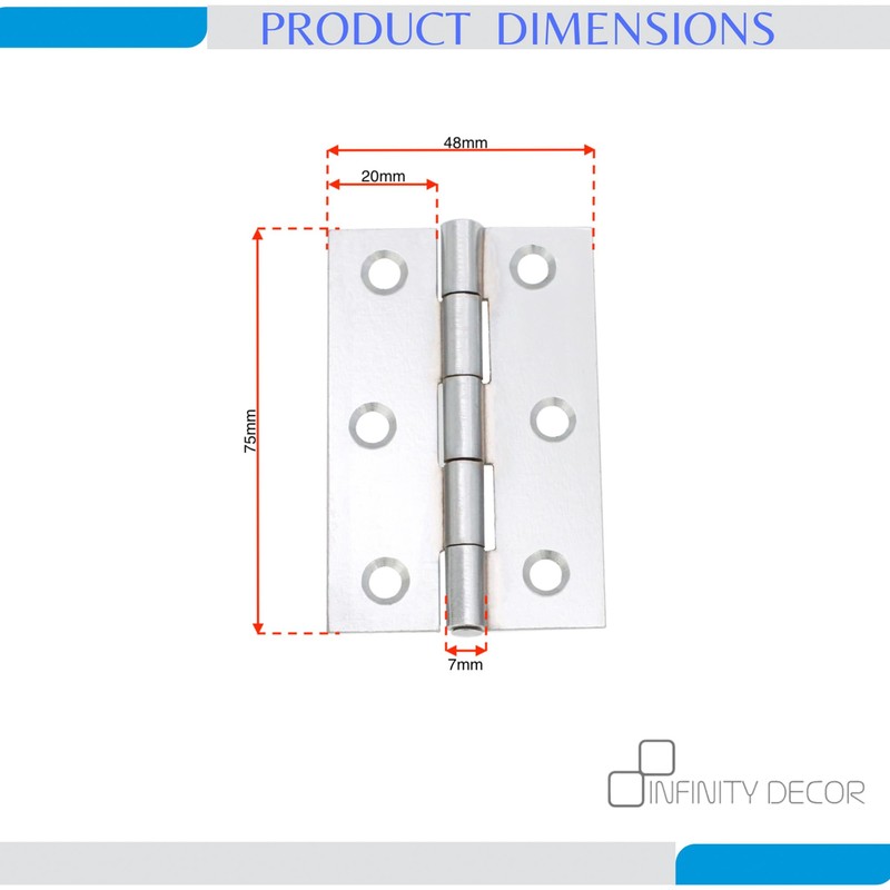 Infinity Decor Pair of 3 Inch (75mm) Steel Butt Hinges
