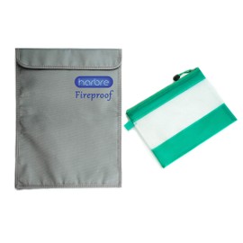 Harbre 15 x 11 Inch Fire Safe Document Bag Plus Small Waterproof Pouch with Zipper for Cash, Money, Wallet, Passport, Jewelry - Fireproof, Heatproof, Damage Resistant Storage for Home, Travel, Work