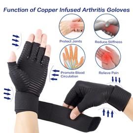 Copper Compression Arthritis Gloves with Adjustable Strap, Best Hand Wrist Support for Carpal Tunnel,(Medium)