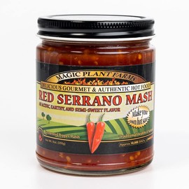 Red Serrano Pepper Mash by Magic Plant, 9 Oz Jar - Fresh Punch of Bold Flavor with an Earthy Semi-Sweet Flavor with Heat - 10K-25K SHUs - Chili Sauce that Packs a Delayed Heat, non-GMO, Natural