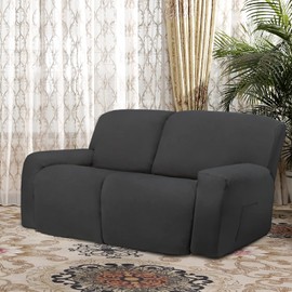 Easy-Going Oversized 6 Pieces Microfiber Stretch Sectional Recliner Loveseat Sofa Slipcover Soft Fitted Fleece 2 Seats Couch Cover Washable Furniture Protector with Elasticity for Kids Pet Dark Gray