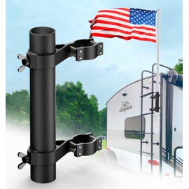 RV Flag Pole Holder - Aluminum Ladder Mount Bracket for 1-1.75" Poles, Compatible with Camper/Trailer/Truck Rails up to 1.5" Motorhome Flagstuff Support