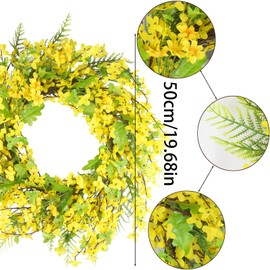 CITYES Spring Wreaths for Front Door 20 Inches Artificial Forsythia Wreath Spring Jasmine Garland Greenery Silk Floral Wreath for Outdoor Home Indoor Wall Farmhouse Patio Garden Office Wedding Decor