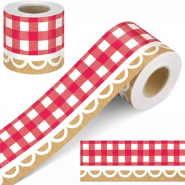Zonon 65ft Red Gingham Bulletin Board Border Kraft Plaid Straight Chalkboard Border Trim Classrooms Decoration Poster for Party Chalkboard Whiteboard Walls Desks Windows Doors Lockers Schools