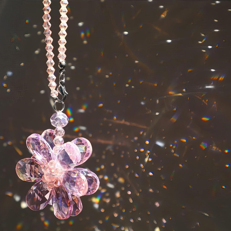 Pink Crystal Flower Car Charm for Women - Feng Shui