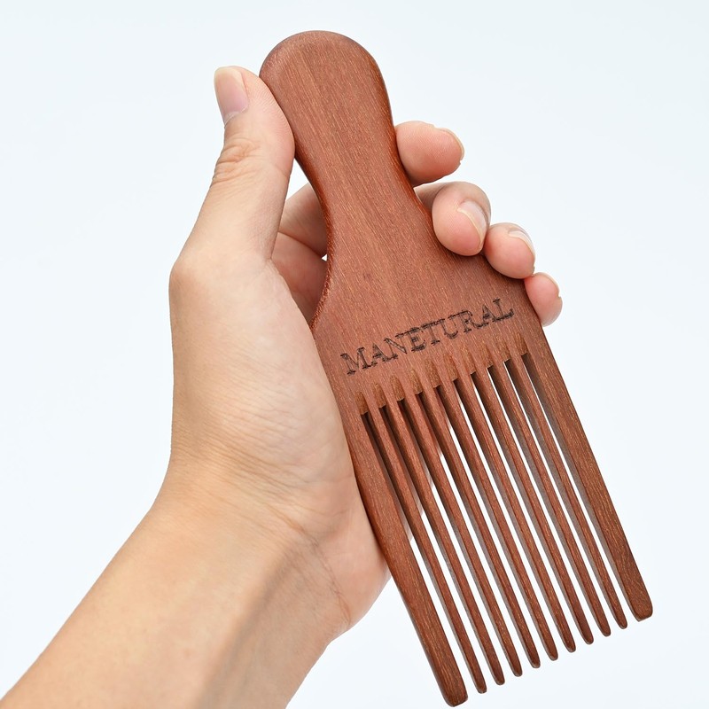 MANETURAL Beard Pick for Men 7" Handmade Afro Hair Comb